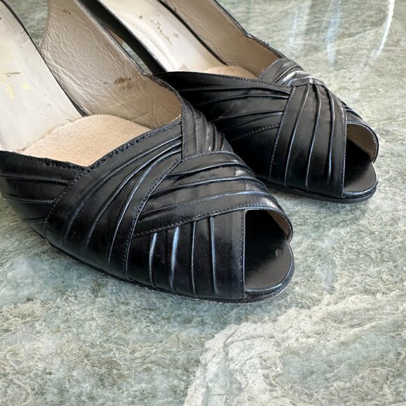Vintage Evins Italian Leather Sling Back Pumps | Black Size 9.5 - Picture 3 of 7